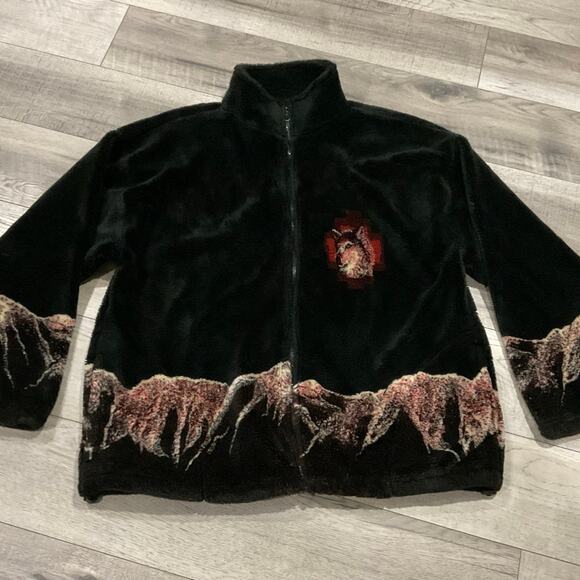 for seasons Jackets & Blazers - Vintage for seasons plush‎ fleece jacket wolf themed size x large